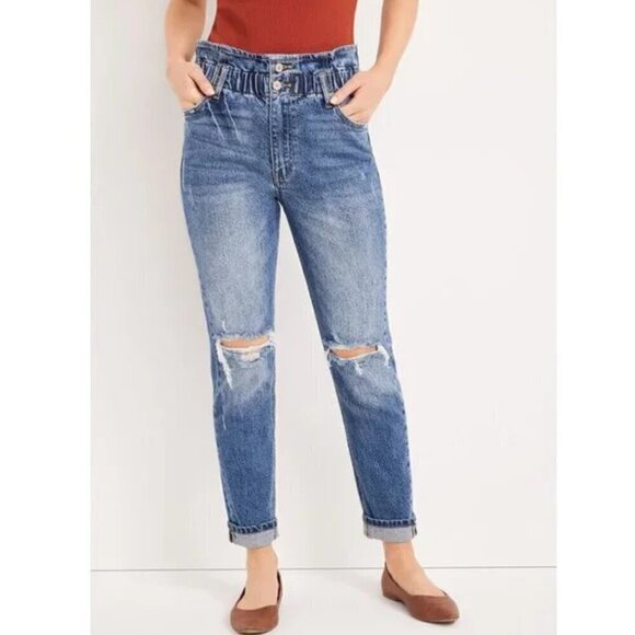 KanCan Jeans Size 28/28 High-Rise Paperbag Mom Ripped Distressed Cuffed Hem NWT - Picture 1 of 16